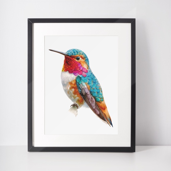 Watercolor Hummingbird Wall Art Print, Unframed - Enchanting Nature-Inspired - Picture 2 of 6